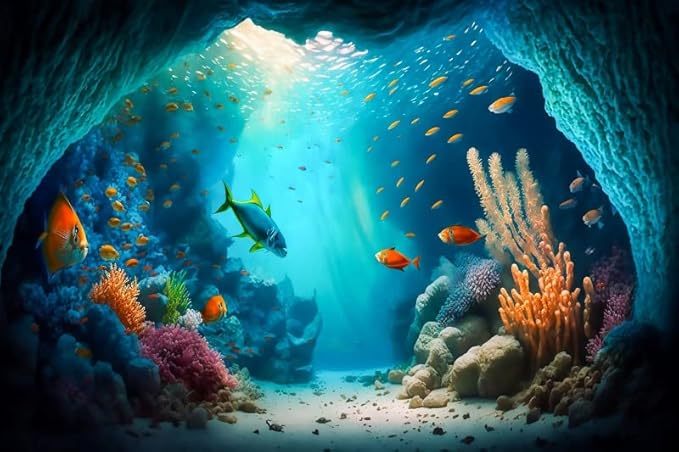 Renaiss 5x4ft Under The Sea Backdrop Fabric Ocean Underwater World Little Mermaid Tropical Fish Aquarium Photo Background Birthday Party Decorations Newborn Baby Shower Party Photo Prop