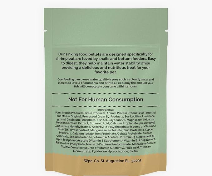 Wpc-Co. Aquarium Shrimp Food - Sinking Pellets for Aquatic Shrimp, Snail, Bottom Feeders - Complete Nutrition for Tropical Shrimps and Other Invertebrates
