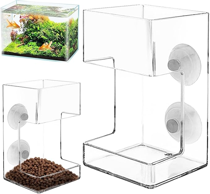 Fish Feeder for Aquarium, Acrylic Fishs Feeding Tube Ring with Suction Cup, No Mess Feeder Dish Accessories, Turtle Shrimp Fishs Tank Stand for Fish Tank,Preventing Food Scattering (Square)