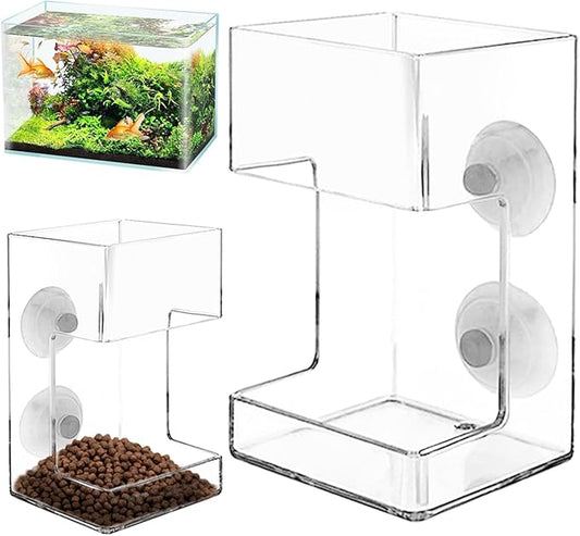 Fish Feeder for Aquarium, Acrylic Fishs Feeding Tube Ring with Suction Cup, No Mess Feeder Dish Accessories, Turtle Shrimp Fishs Tank Stand for Fish Tank,Preventing Food Scattering (Square)