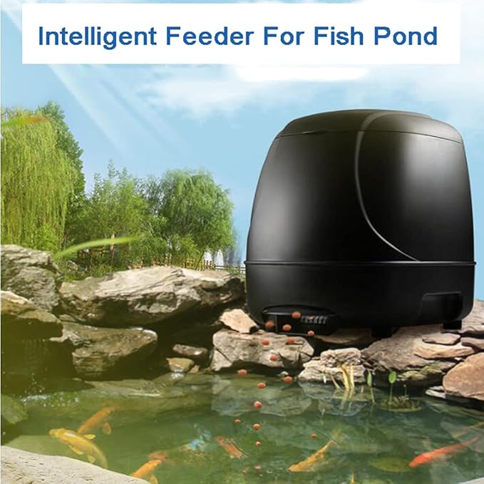 10L Solar/Battery Fish Feeder - 120° Wide-Angle Auto Pond Feeder, 50-1400g/day Adjustable, Weatherproof