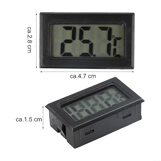 Digital Thermometer with Probe -50 to +110°C, Waterproof Sensor for Aquariums and Terrariums, LCD Display, 1m to 5m Cable, Black(2 meters)