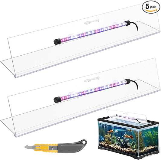 Sieral Aquarium Lids Polycarbonate Canopy with LED Light 2 Pcs Set 22.95 x 16.61 x 0.12 Inch for 75/90/110 Gallon with Center Brace Aquariums Cover Fish Tank Lid with a Hook Knife, Clear
