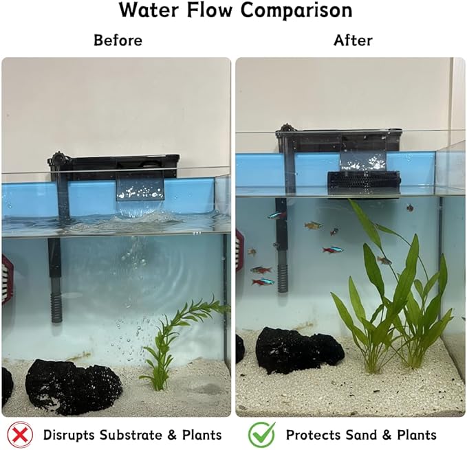 Aquarium Filter Baffle with Suction Cups, Fish Tank Flow Controller, Water Surface Calmer & Flow Reducer for Betta Fish and Shrimp (Black, Medium)