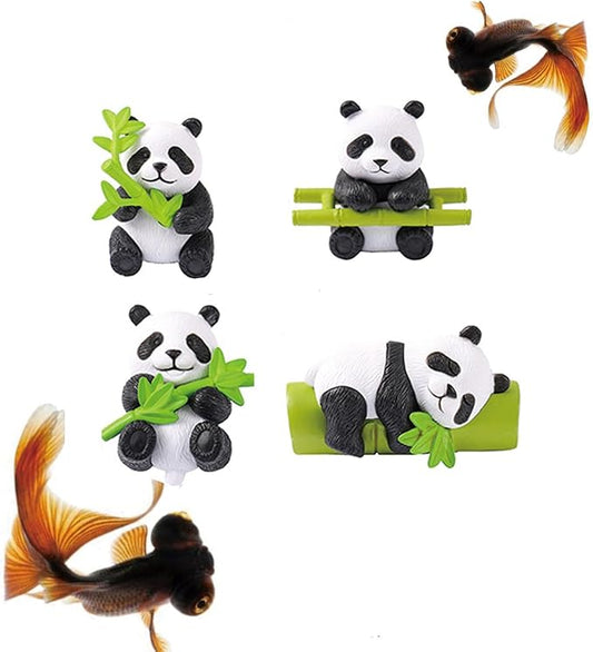 4 Pack Panda Car Decoration, Fish Tank Decorations, Cute Lively Panda Aquarium Decoration, Animal Fish Tank Display Decor, Bamboo Ornament Artificial Resin Accessories. (Set 2)