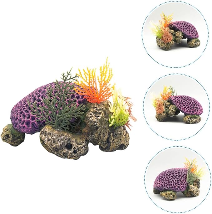 HANABASS Aquarium Turtle Coral Decor Simulation Resin Fish Tank Decoration 7.08X5.51X3.54In Realistic Coral Ornament for Aquatic Turtle and Fish Tank Landscaping