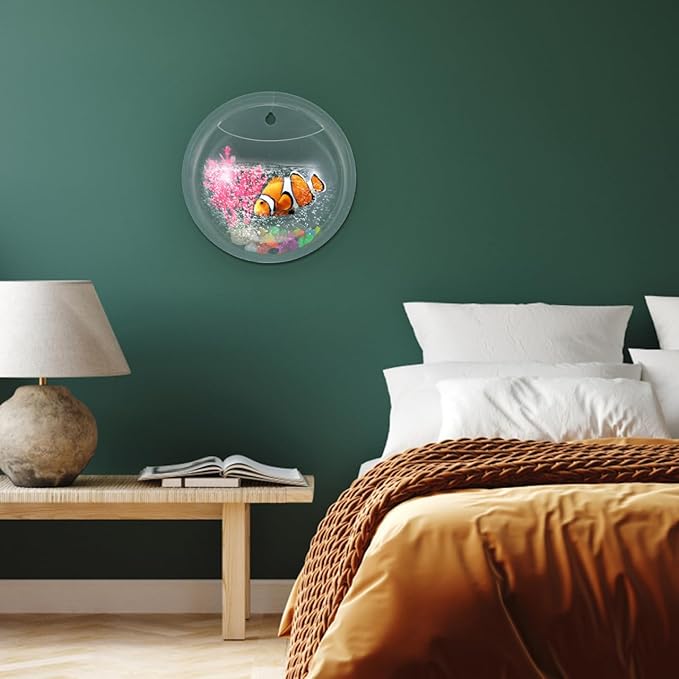 SEWACC Wall Mounted Acrylic Fish Tank 17cm Hanging Aquarium Bowl for Home Decor with Nail Installation, Suitable for Betta and Small Aquatic Pets Random Color