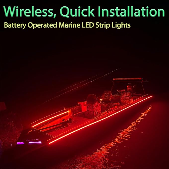 Shangyuan Marine LED Strip Lights with Battery Box for Pontoon Under Deck Lights, Battery Operated Boat Interior Lights for Fishing Sailboat Kayak, Boat Accessories, 5m (16.4ft) (red)