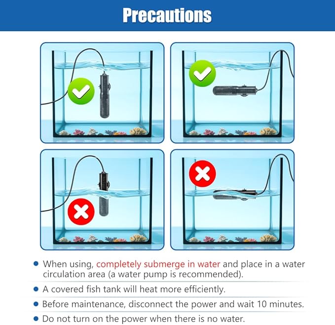 25W Mini Aquarium Heater Submersible Constant Temperature Fish Tank Betta Heater Free Thermometer Sticker Suitable for 1-6 Gallons Saltwater and Freshwater Tanks