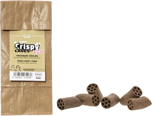 GlasGarten Crispy Caves - Tasty Edible Caves/Tubes Natural Food and Hiding Places for Aquatic Shrimps Snails Crayfish Small Fish (Size Baby - 6pcs)