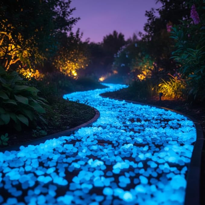 Shiny Stone Glow in The Dark Aquarium Neon Gravel Sand, Decorative Rocks for Fish Tank and Fairy Garden, Home Dec,305g/0.67lbs (5-8mm, Sky Blue)