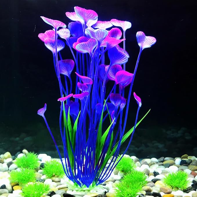 DSkoiph Artificial Plants Decoration Ornament for Fish Tank Aquarium Plastic Plants Tall 16 inch 2 Pack (Purple), PHCD761-4
