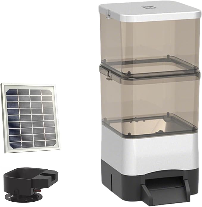 Pond Fish Feeder, Solar Powered Automatic Fish Feeder, Large Capacity 4L/10L/20L,Support Wi-fi and Solar Panel Charging, for Outdoor Fish Ponds Silver-20L