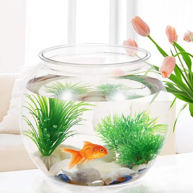 Mipcase 1.5 Gallon Clear Plastic Fish Bowl Round Desktop Fish Tank for Home Office Garden Decoration Small Ornamental Aquarium