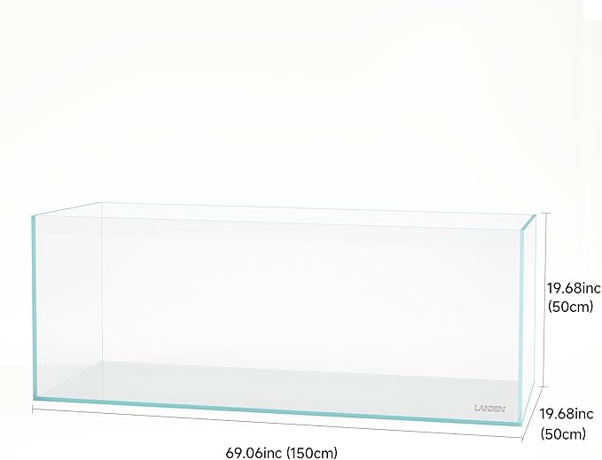 LANDEN 150cm 88.5 Gal Rimless Low Iron Aquarium Large Fish Tank, Bookshelf Aquarium, W59.06×D19.69×H19.41 in (150×50×50cm) 15mm Thickness with Black Nano Foam Leveling mat Included
