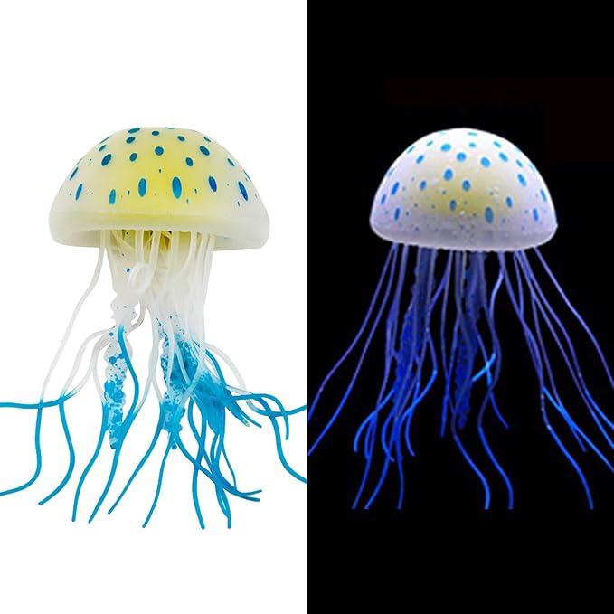 WishLotus Aquarium Jellyfish Decoration, Soft Silicone Glowing Aquarium Decorations Fluorescent Jellyfish with Suction Cup New Upgraded Simulation Aquarium Decor for Various Fish Tank (A, Blue)