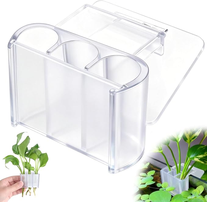 sogiv 3 Holes Aquatic Plant Cups, Hanging Aquarium Plant Holder for Fish Tank Plants Potting, Aquascape Accessories Decorations, Clear, 1 Pcs