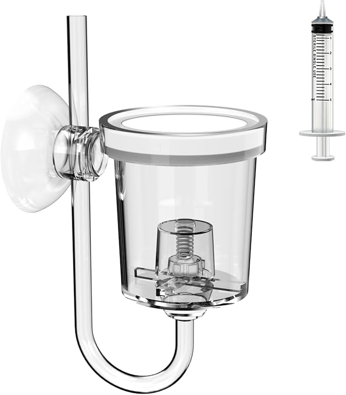 FZONE Acrylic Aquarium CO₂ Diffuser with Built-in Check Valve & Bubble Counter, Syringe & Suction Cup – Fine Bubble CO₂ Delivery for Planted Tanks (L-33mm)