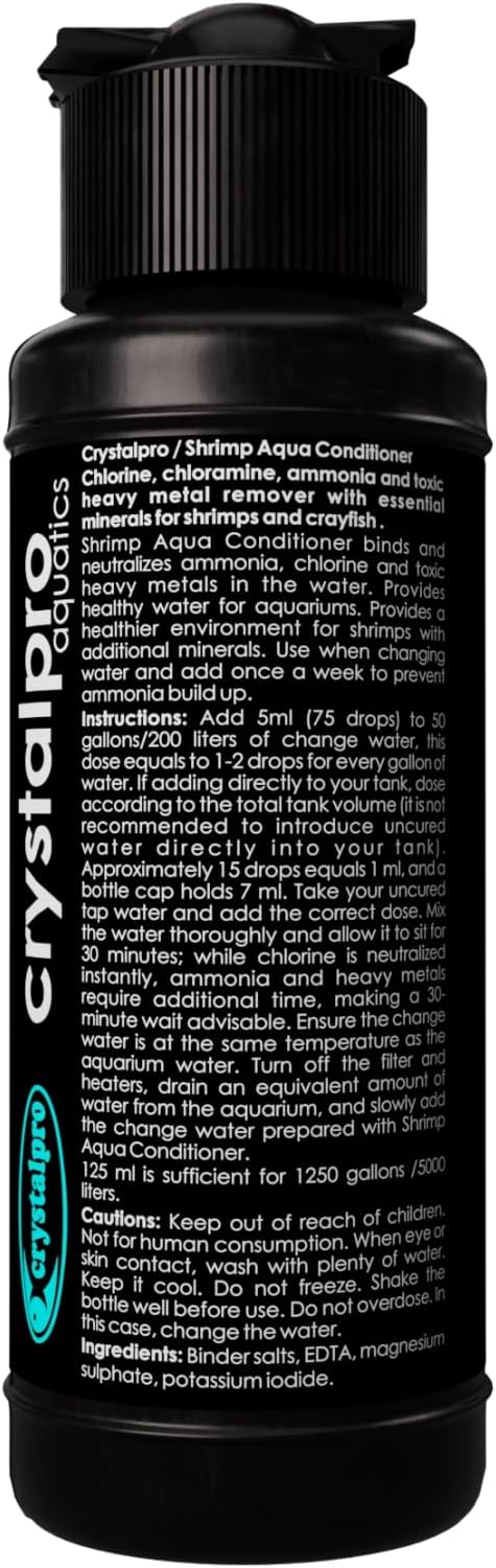 Crystalpro Shrimp Aqua Conditioner Treats 1250 Gallons - Concentrated Water Conditioner Neutralizes Chlorine and Ammonia (4.2 Oz-125 ml) for Freshwater Invertebrate Tanks – Caridina & Neocaridina