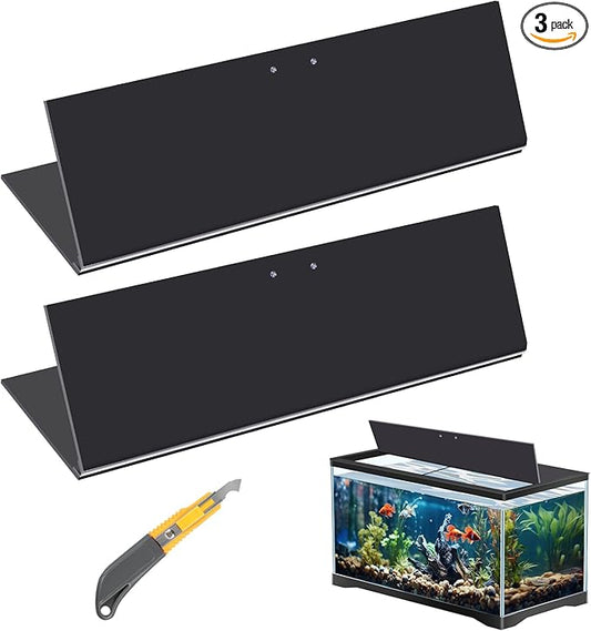 Sieral Aquarium Lids Polycarbonate Canopy 2 Pieces Set 22.95 x 16.61 x 0.12 Inch for 75/90/110 Gallon with Center Brace Aquariums Cover Fish Tank Lid with a Hook Knife, Black