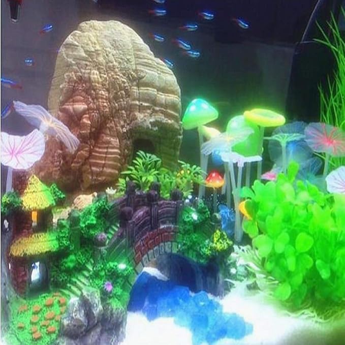 Aquarium Ornament Resin Arch Bridge Tree Pavilion Artificial Bridge Model for Garden Decor Fish Tank Landscape Accessories
