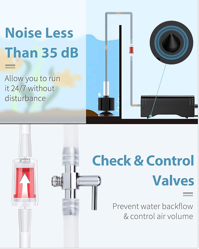 Pawfly Aquarium Air Pump with Nano Bio Sponge Filter Kit Air Control Valve Airline Tubing and Check Valve Accessories