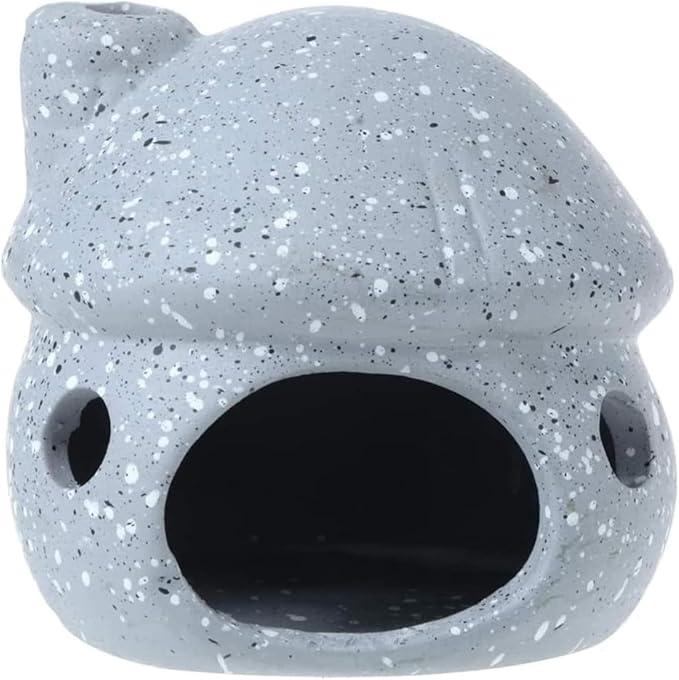RUIAN Aquarium Decor Ceramic Mushroom House Ornament Fish Tank Landscape Decoration Pottery Hide Cave Habitat Hut Small Shrimp for Goldfishes to Rest Breed Hiding,Gray
