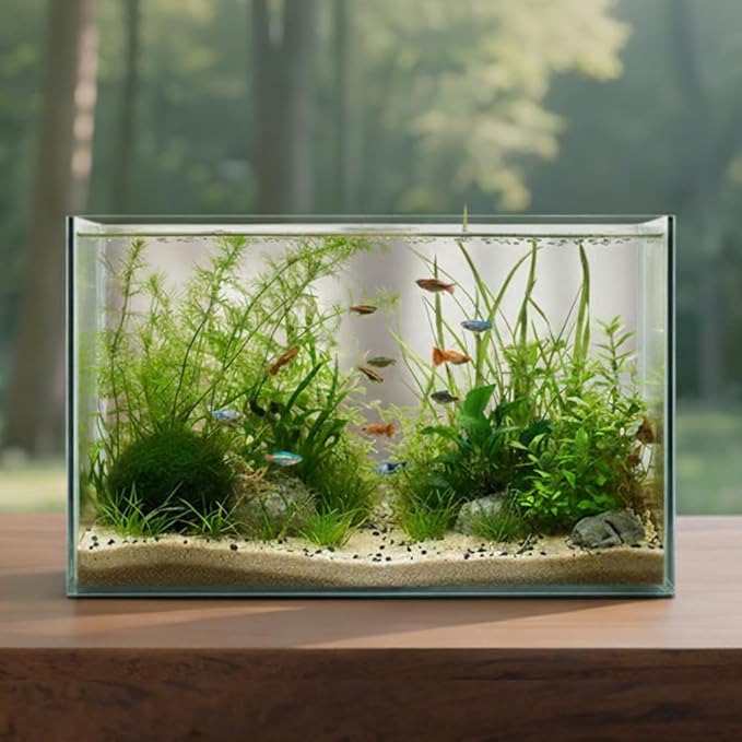 6 Gallon Glass Fish Tank 5 Gallon Open-Back Lid, Small Aquarium Fish Bowl Cube for Betta Goldfish Snails Shrimp Aquatic Planting, Ultra Clear Rimless Design Low Iron