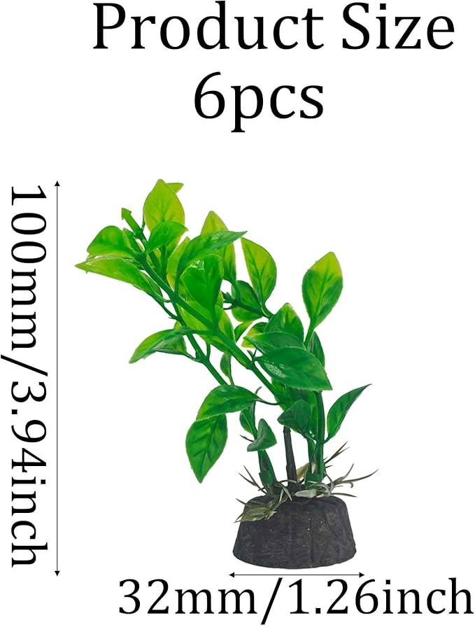 6PCS 4 Inches Tall Green Seaweed Grass Artificial Aquarium Plants, Plastic Fish Tank Decorations for Freshwater and Saltwater Tanks