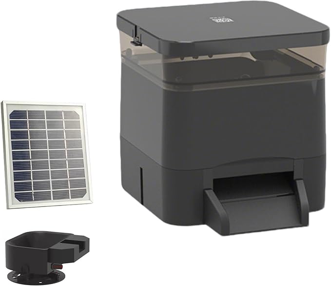 Pond Fish Feeder, Solar Powered Automatic Fish Feeder, Large Capacity 4L/10L/20L,Support Wi-fi and Solar Panel Charging, for Outdoor Fish Ponds Black-4L