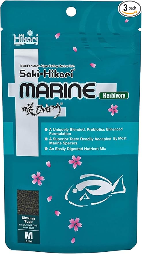 Saki-Hikari 3 Pack of Medium Marine Herbivore Probiotic Enhanced Sinking Pellets, 3.17 Ounces Each