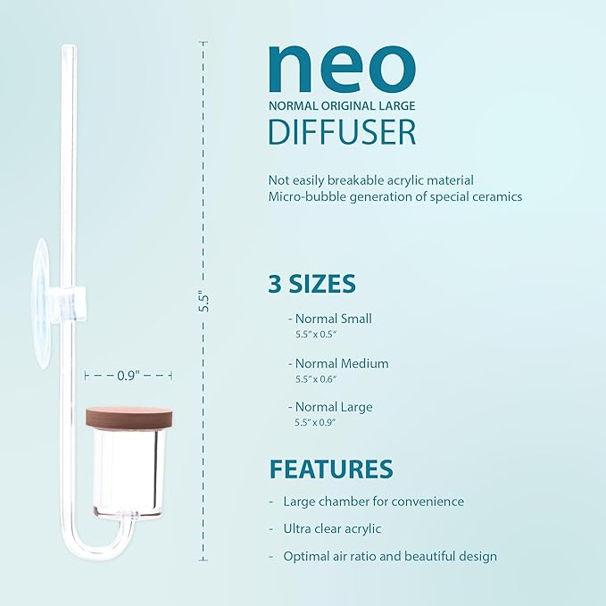 Aquario Neo CO2 Aquarium Diffuser - CO2 Diffuser Aquarium Kit, CO2 Diffuser for Aquarium Plants, CO2 System for Aquarium - Normal Original Diffuser, Large