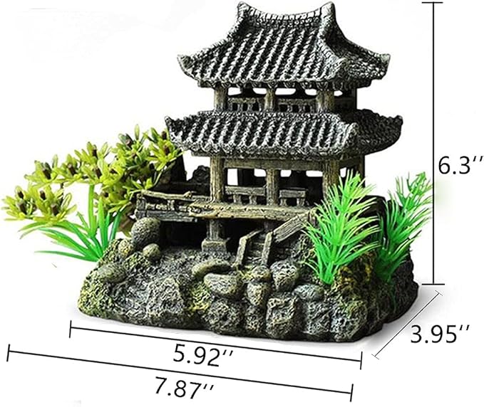IBWell Classical Lifelike Chinese Landscape Resin Aquarium Castle Decorations Fish Tank Ornaments (Building)