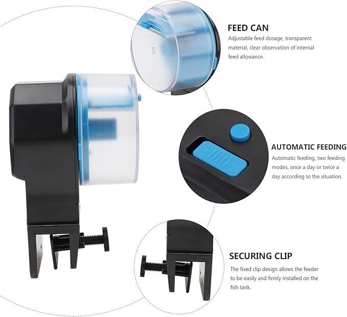 VANZACK Automatic Fish Feeder and Turtle Feeder Intelligent Aquarium Feeding Device for Fish Tanks, Blue, Battery-Free, Suitable for Aquarium and Turtle Feeding