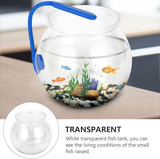 2 Pcs Plastic Fish Bowl - Transparent Mini Aquarium Tank Bowl, Small Goldfish Tanks, Round Vase Flower Plant Pot for Home Table Decoration
