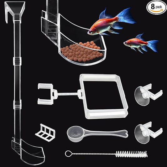 Shrimp Feeder Tube and Dish Set - Aquarium Fish Feeder with Feeding Ring and Cleaning Brush - Prevent Food Scattering