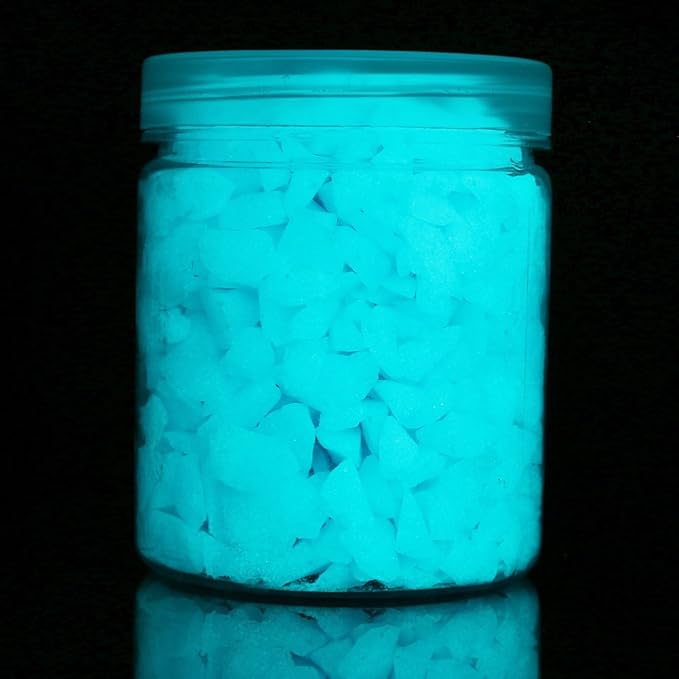 Shiny Stone Glow in The Dark Aquarium Neon Gravel Sand, Decorative Rocks for Fish Tank and Fairy Garden, Home Dec,305g/0.67lbs (5-8mm, Blue)