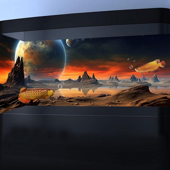24X16IN Cosmic Aquarium Background, Cool Parallel Space Themed Fish Tank Background, Tropical Desert Terrarium Background with 8 EVA Double-Sided Tape