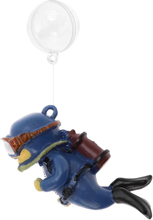 Diver Aquarium Decorations, Floating Diver Fish Tank Decorations, Floating Cartoon Diver Decor, Fun Floating Fish Decoration, PVC Diver Decoration, Blue, 1 Set