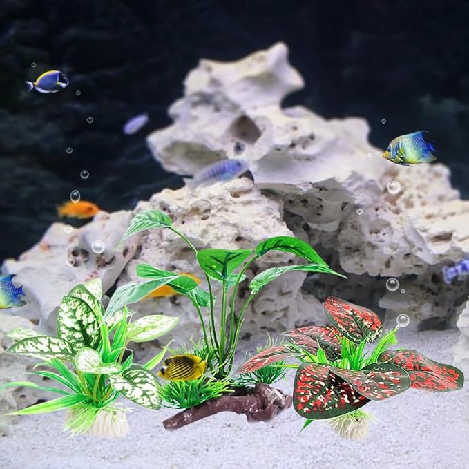 3PCS Reptile Artificial PlantsTerrarium Plants Aquarium Plants Decorations for Amphibian Habitat Decor