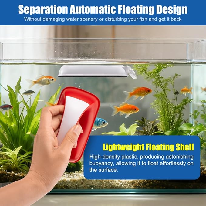 Small Aquarium Cleaning Tool Fish Tank Strong Magnetic Algae Scraper Glass Cleaner Floating Scrubber Brush with 2 Detachable Scrapers for Cleaning Debris and Algae (Size S)