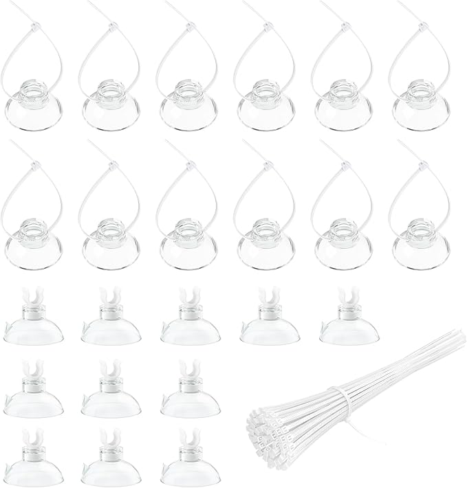 Pawfly Aquarium Suction Cups, Small Suction Cups, Fish Tank Suction Cup Clips with Adjustable Zip Ties Set, 3/16" Fish Hose Holder for Airline Tubing, Decoration & Shrimp Nest, 80 Pack