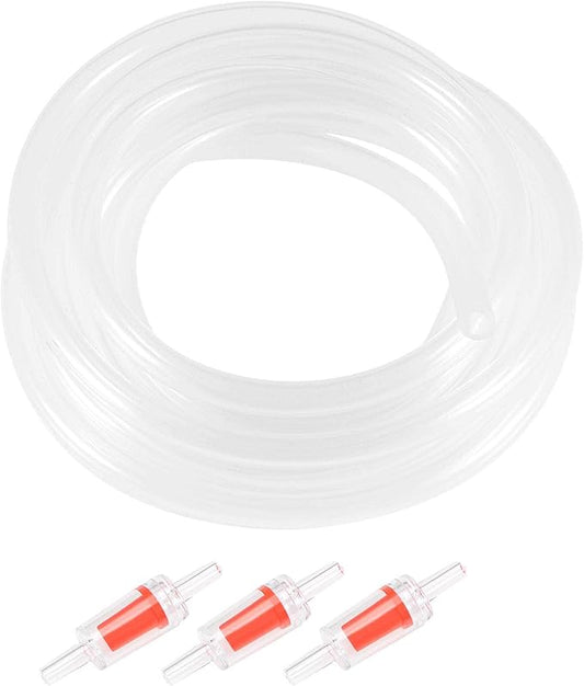 uxcell Silicone Tubing 5/32"(4mm) ID 1/4"(6mm) OD 8ft(2.5m) Aquarium Pump Air Hose Water Pipe Silicone Rubber Tube Clear with 3pcs Check Valves