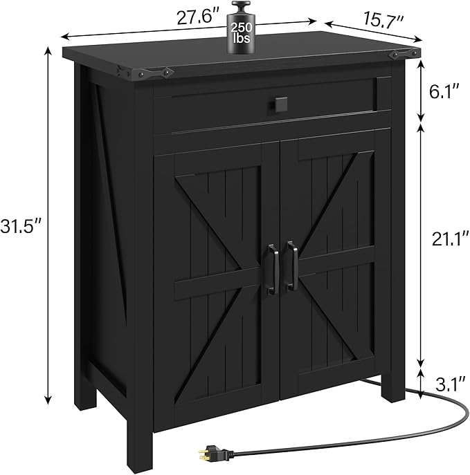 kepptory 20 Gallon Fish Tank Stand with Power Outlets, Farmhouse Decorative Aquarium Stand Furniture with Adjustable Shelves, 10-20 Gallon Reptile Turtle Tank Stand with Cabinet Storage (Black, 20GL)