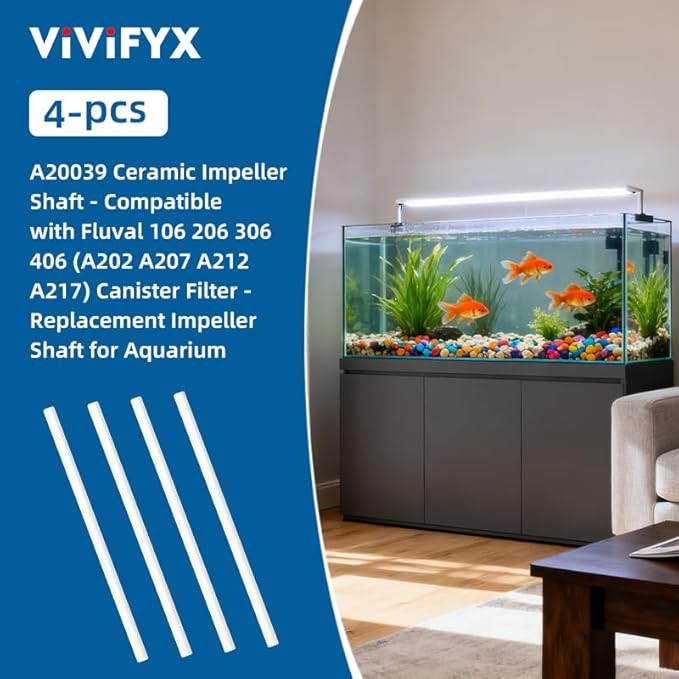 4-pcs A20039 Ceramic Impeller Shaft - Compatible with Fluval 106 206 306 406 (A202 A207 A212 A217) Canister Filter - Replacement Impeller Shaft for Aquarium
