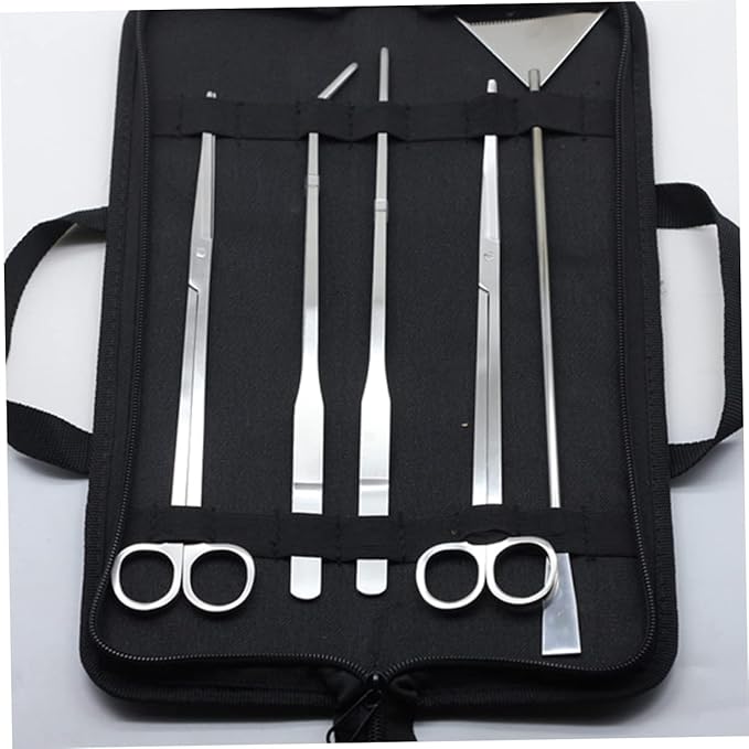 balacoo 5pcs Stainless Steel Aquarium Maintenance Tool Includes Scissors Tweezers Sand Scraper for Aquascaping for Freshwater Plants Comes with Canvas Storage Bag
