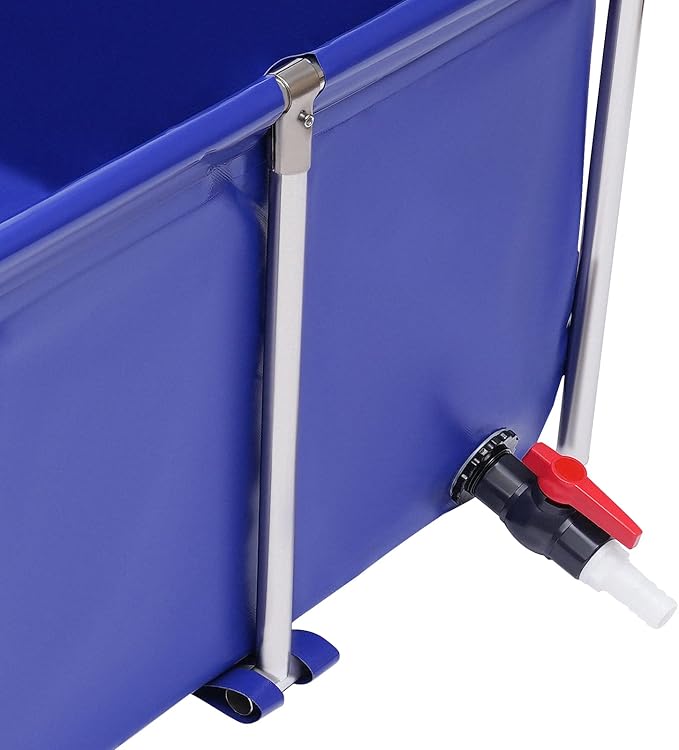 Canvas Fish Pond, Blue Cuboid Aquarium Fish Water Tank Ornamental Swimming Pool Koi Breeding Pond, Foldable Water Storage Above Ground Pond with Drain Valve for Home Aquaculture
