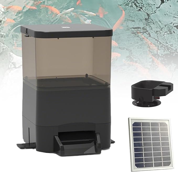 Automatic Fish Feeder with LCD Display,4/10L Large Capacity Pond Fish Feeder with Timer Adjustable Fish's Food Dispenser,Moisture-Proof Outdoor Koi Fish Feeder for Pond Indoor & Outdoor(Black,10L)