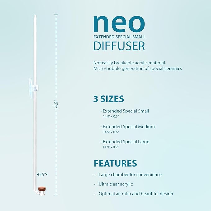 Aquario Neo CO2 Aquarium Diffuser - CO2 Diffuser Aquarium Kit, CO2 Diffuser for Aquarium Plants, CO2 System for Aquarium - Extended Special Diffuser, Small