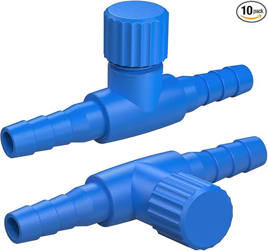 Pawfly Aquarium Air Control Valves for 3/16" ID Airline Tubing Single Way Plastic Air Flow Controllers Regulators Adjustable Blue Hose Connectors Air Pump Accessories for Fish Tanks, 10 Pack